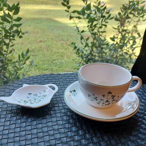 Shamrock teacup and saucer with tea bag holder dish